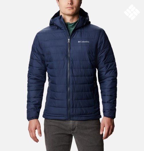 Men's Columbia Powder Lite Hooded Insulated Jackets Navy | CA-I3A1C
