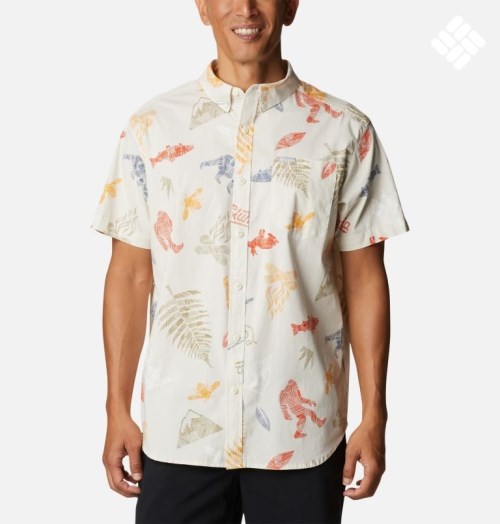 Men's Columbia Rapid Rivers Printed Short Sleeve Shirts Cream | CA-C8145