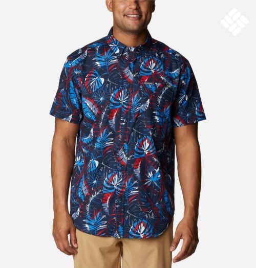 Men's Columbia Rapid Rivers Printed Short Sleeve Shirts Navy | CA-D3641
