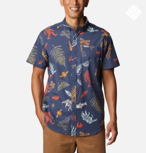 Men's Columbia Rapid Rivers Printed Short Sleeve Shirts Navy | CA-GL4A6