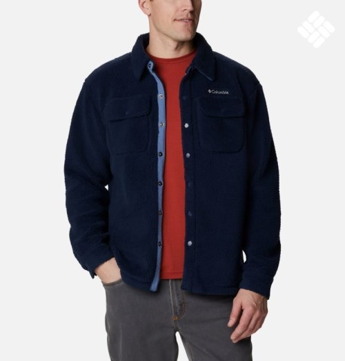 Men's Columbia Rugged Ridge Sherpa Shirts Navy | CA-C1C58