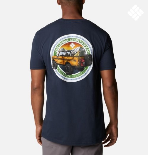 Men's Columbia Scouted Graphic T Shirts Navy | CA-E80AL