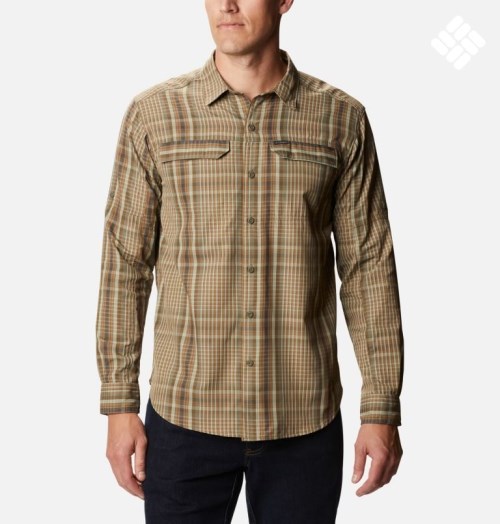 Men's Columbia Silver Ridge 2.0 Plaid Long Sleeve Shirts Light Brown | CA-Z165C