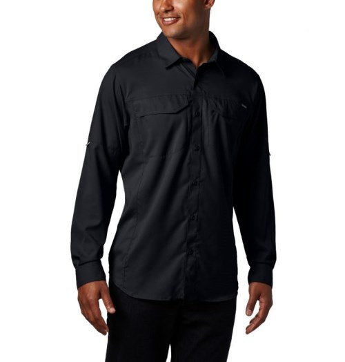 Men's Columbia Silver Ridge Lite Long Sleeve Shirts Black | CA-JC106