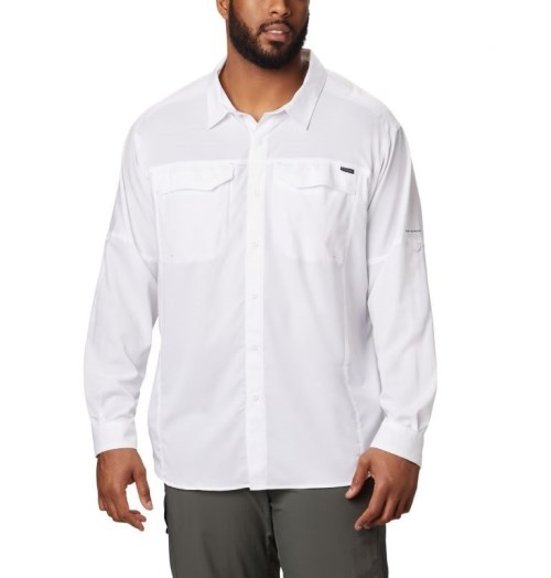 Men's Columbia Silver Ridge Lite Long Sleeve Shirts White | CA-Z83L6