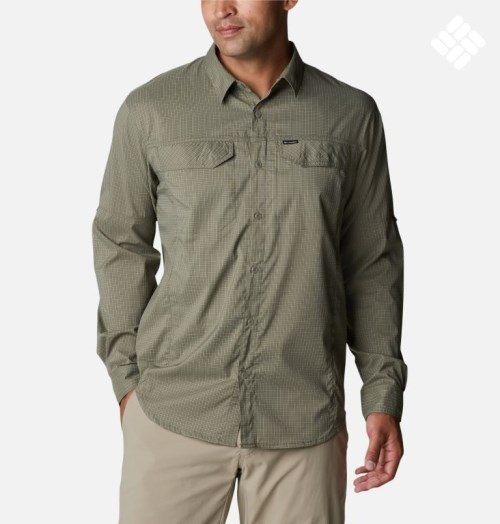 Men's Columbia Silver Ridge Lite Plaid Long Sleeve Shirts Olive | CA-I58CL