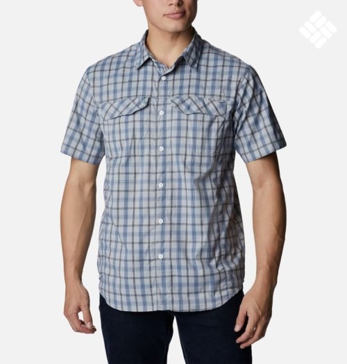 Men's Columbia Silver Ridge Lite Plaid Short Sleeve Shirts Navy | CA-L643C