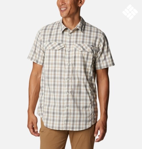 Men's Columbia Silver Ridge Lite Plaid Short Sleeve Shirts Cream | CA-UAC31