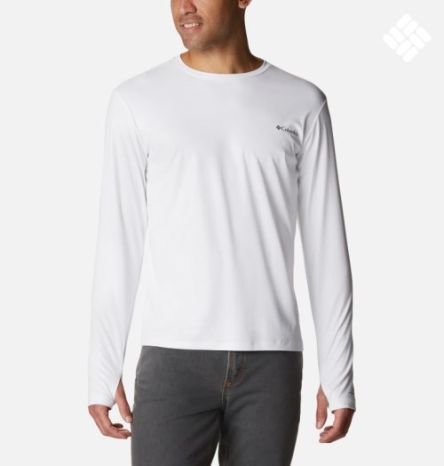 Men's Columbia Sun Deflector Summerdry Long Sleeve Sweatshirts White | CA-T6A34
