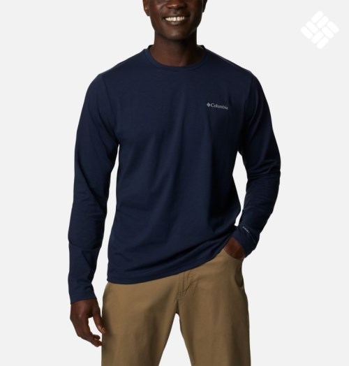 Men's Columbia Sun Trek Long Sleeve Sweatshirts Navy | CA-U4L18