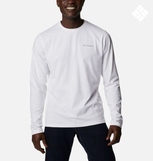 Men's Columbia Sun Trek Long Sleeve Sweatshirts White | CA-Y48C0