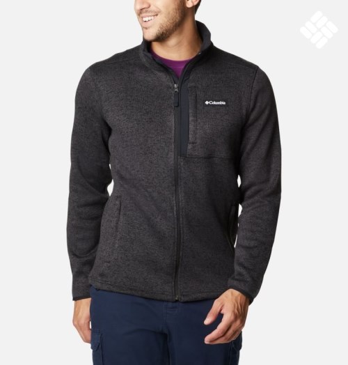 Men's Columbia Sweater Weather Full Zip Fleece Jackets Black | CA-G6C41