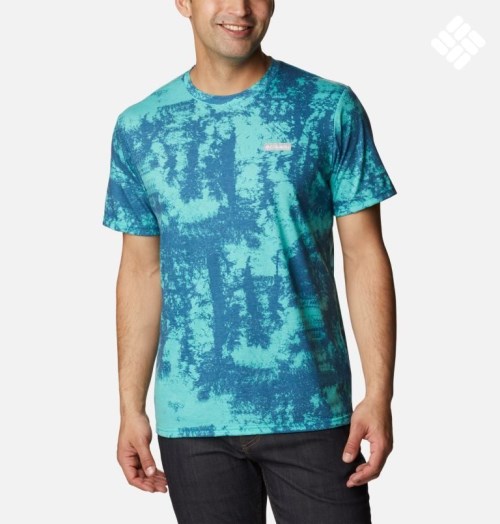 Men's Columbia Taku River Short Sleeve T Shirts Turquoise | CA-J3L01