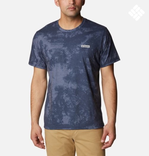 Men's Columbia Taku River Short Sleeve T Shirts Navy | CA-QAL18