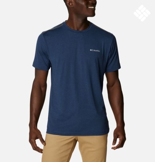 Men's Columbia Tech Trail Crew Neck T Shirts Navy | CA-Y46C1