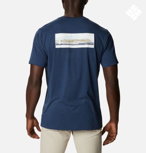 Men's Columbia Tech Trail Graphic T Shirts Navy | CA-R4L03