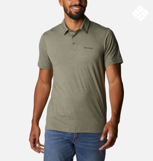 Men's Columbia Tech Trail Polo Shirts Olive | CA-F50C1