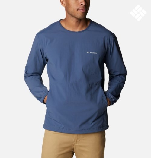 Men's Columbia Tech Trail Woven Pullover Sweatshirts Navy | CA-E1L8A