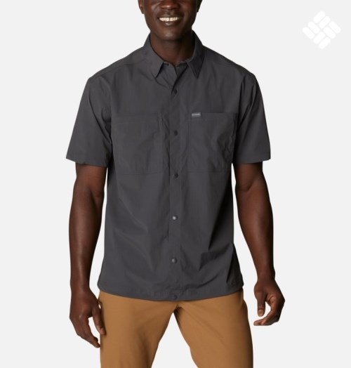 Men's Columbia Tech Trail Woven Short Sleeve Shirts Black | CA-R86AL