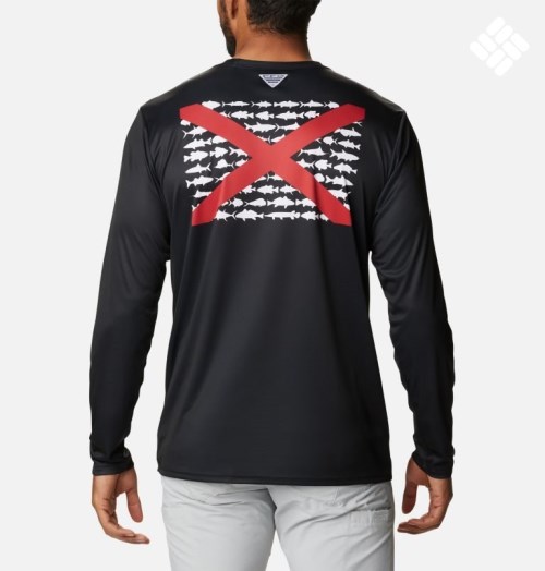 Men's Columbia Terminal Tackle PFG Fish Flag Long Sleeve Sweatshirts Black | CA-NA058