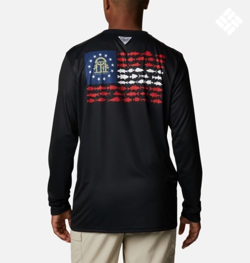 Men's Columbia Terminal Tackle PFG Fish Flag Long Sleeve Sweatshirts Black | CA-QLC83