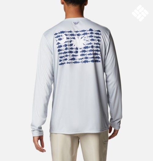 Men's Columbia Terminal Tackle PFG Fish Flag Long Sleeve Sweatshirts Light Grey | CA-T183L