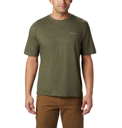 Men's Columbia Thistletown Park Crew T Shirts Olive | CA-A8CL4