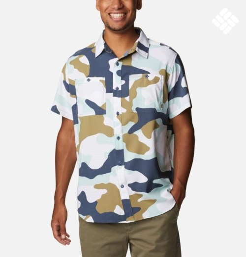 Men's Columbia Utilizer Printed Woven Short Sleeve Shirts Camo | CA-Y4C83