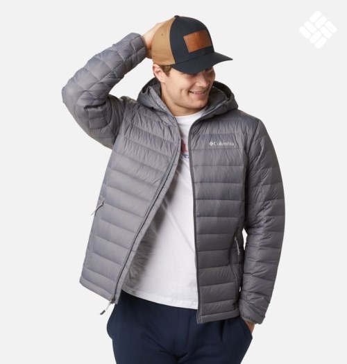 Men's Columbia Voodoo Falls 590 TurboDown Hooded Puffer Jackets Grey | CA-JCL05