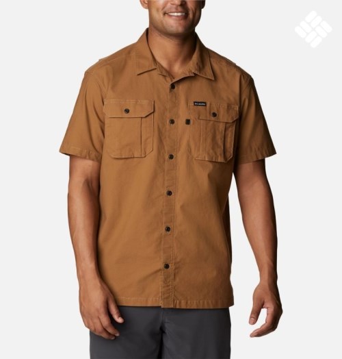 Men's Columbia Wallowa Novelty Short Sleeve Shirts Brown | CA-K5C81