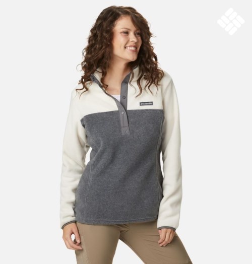 Women's Columbia Benton Springs 1/2 Snap Sweatshirts Cream / Dark Grey | CA-D6384