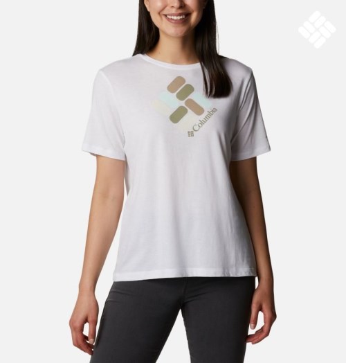 Women's Columbia Bluebird Day Relaxed Crew Neck T Shirts White | CA-T5013