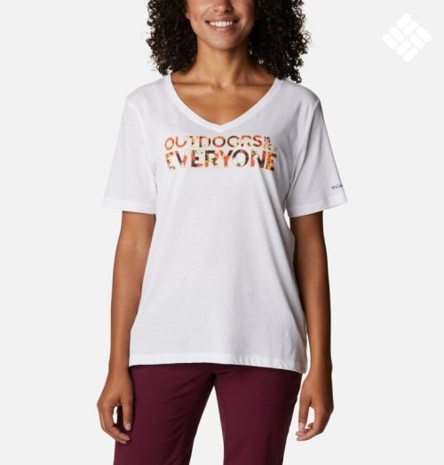 Women's Columbia Bluebird Day Relaxed V-Neck T Shirts White | CA-S46AC