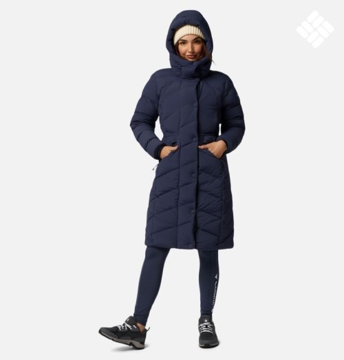 Women's Columbia Ember Springs Long Down Jackets Navy | CA-D86A5