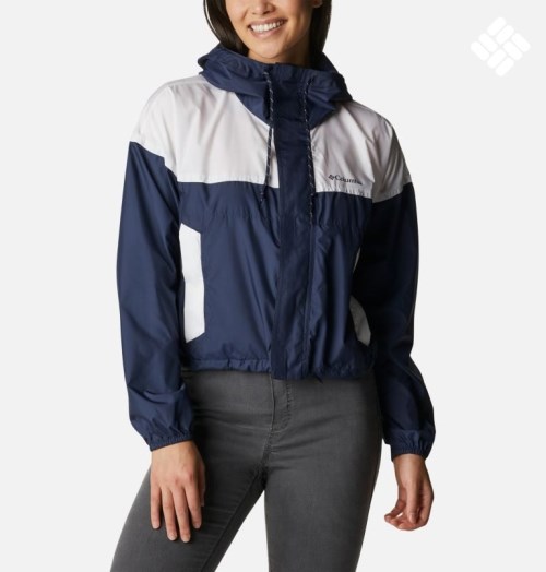 Women's Columbia Flash Challenger Cropped Windbreaker Jackets Navy / White | CA-Z65L1