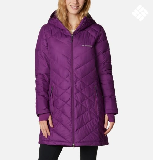 Women's Columbia Heavenly Long Hooded Down Jackets Purple | CA-P5LCA
