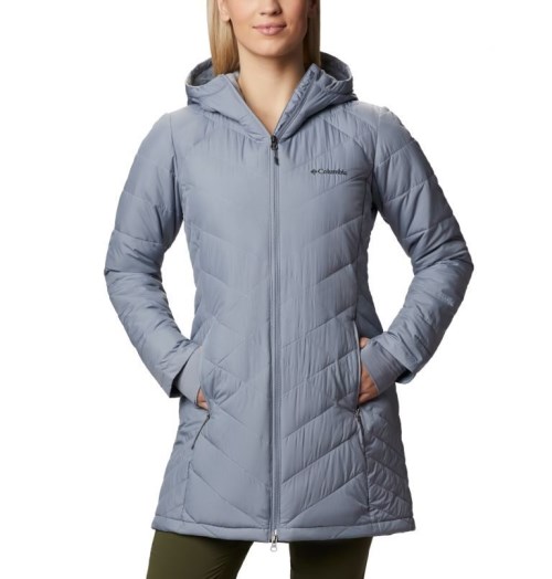 Women's Columbia Heavenly Long Hooded Down Jackets Grey | CA-P84L0