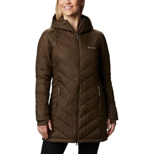 Women's Columbia Heavenly Long Hooded Jackets Dark Brown | CA-W10C4