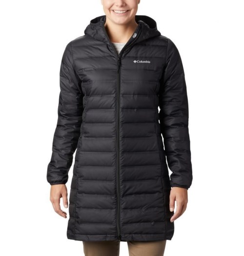Women's Columbia Lake 22 Down Long Hooded Jackets Black | CA-U6C35