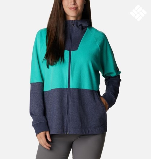 Women's Columbia Lodge French Terry Hooded Full-Zip Jackets Turquoise | CA-R13L6