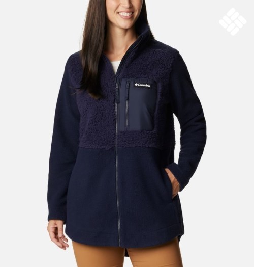 Women's Columbia Lodge Sherpa Full Zip Fleece Jackets Navy | CA-I0365