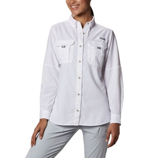 Women's Columbia PFG Bahama Long Sleeve Shirts White | CA-P401A