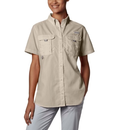 Women's Columbia PFG Bahama Short Sleeve Shirts Khaki | CA-I4L86