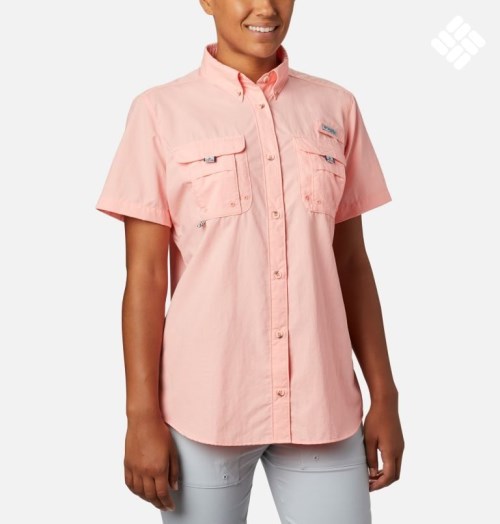 Women's Columbia PFG Bahama Short Sleeve Shirts Pink | CA-IC681