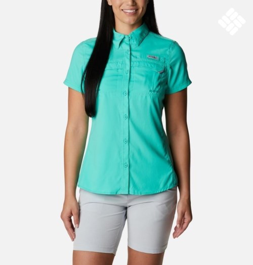 Women's Columbia PFG Lo Drag Short Sleeve Shirts Turquoise | CA-J403L