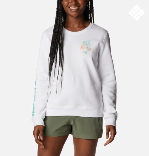 Women's Columbia PFG Slack Water Crew Sweatshirts White | CA-B3A0L