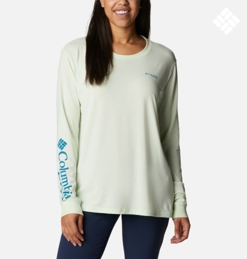 Women's Columbia PFG Slack Water Graphic Long Sleeve Sweatshirts Mint | CA-H0615