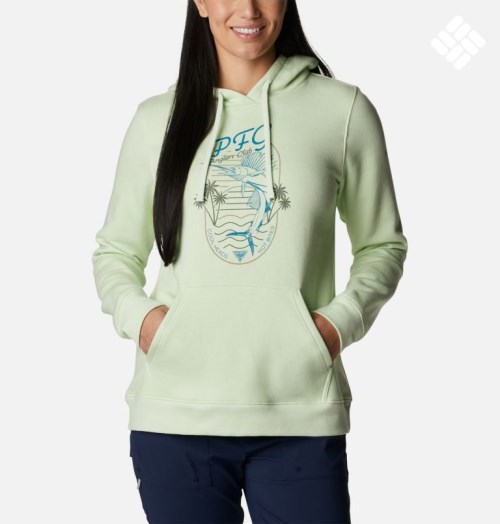 Women's Columbia PFG Slack Water Graphic Hoodie Mint | CA-J5108
