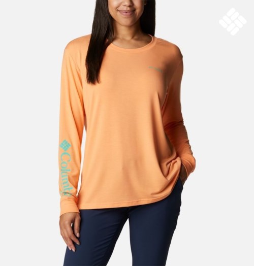 Women's Columbia PFG Slack Water Graphic Long Sleeve Sweatshirts Orange | CA-T4506