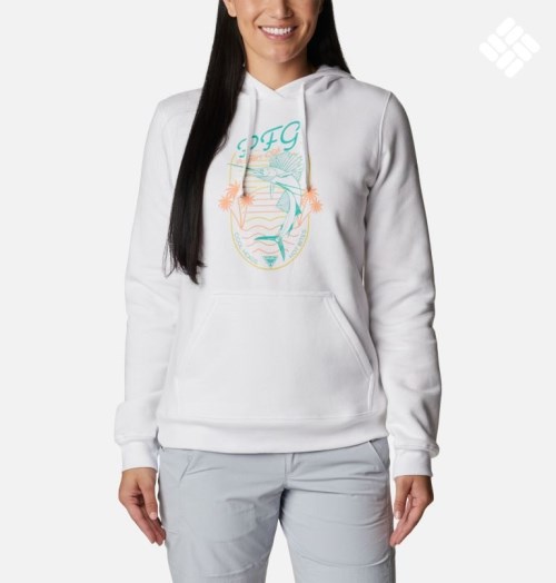 Women's Columbia PFG Slack Water Graphic Hoodie White | CA-X8C50